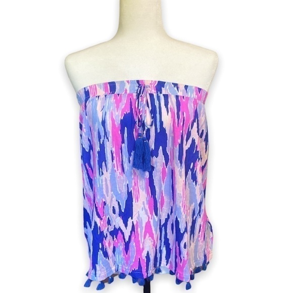 WOMEN’S lilly pulitzer one too many palma tube top amethyst ikat print size S - Picture 2 of 9